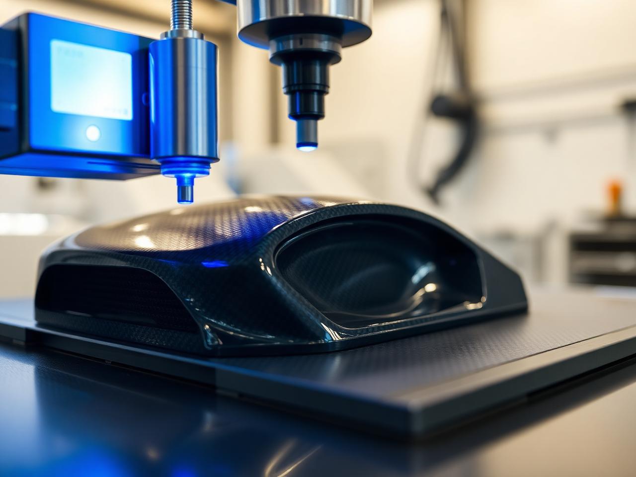 Industrial 3D scanner measuring a carbon fiber part